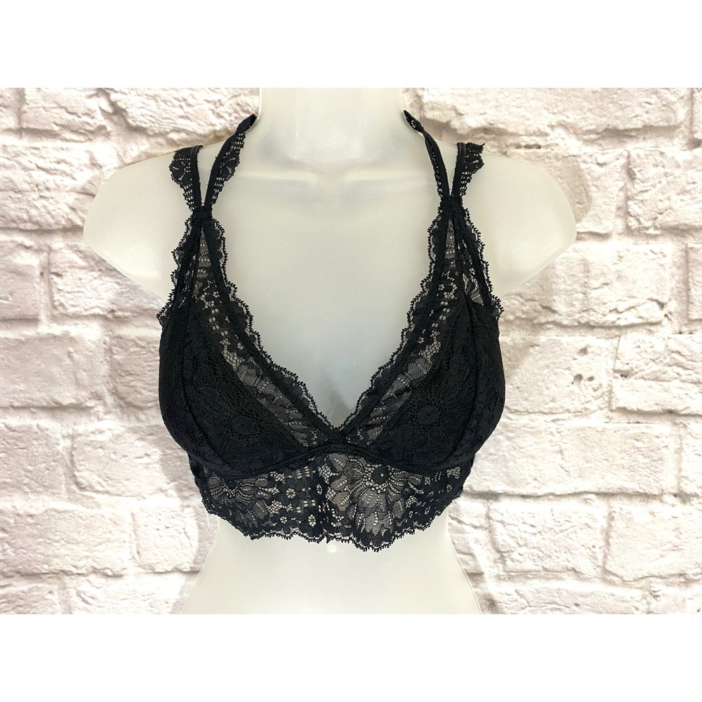 Aerie Lace Bralette Bra Lightly Lined Strappy Womens M Medium Black Sexy New NWT